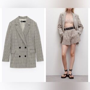 ZARA Plaid Double Breasted Lightweight Cotton Oversized Blazer Size Medium